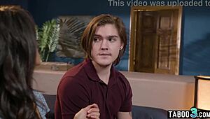 Curious milf stepmom Penny Barber guides stepson and teen girlfriend in roleplay