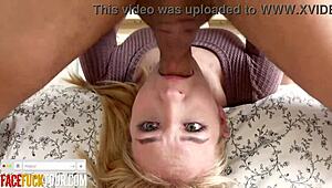teen blonde babe sofie otis deep throats then gets facial cumshot