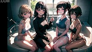 Beautiful Girls Bathing in Sperm Bath with Hentai-Japanese AI Art. See Their Young 18+ Bodies Covered!