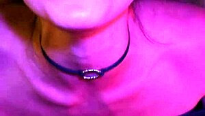 babe gives deep throat blowjob in neon night. she moans in pov for shorties