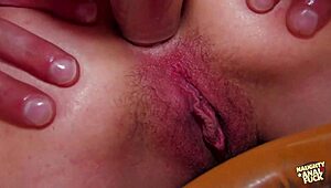 in the kitchen, this slut gets her ass pounded hard on the floor