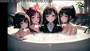 Beautiful Girls Bathing in Sperm Bath with Hentai-Japanese AI Art. See Their Young 18+ Bodies Covered!