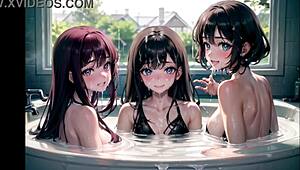 Beautiful Girls Bathing in Sperm Bath with Hentai-Japanese AI Art. See Their Young 18+ Bodies Covered!