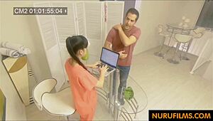 busty asian milf gives massage with handjob and blowjob in hidden nuru session