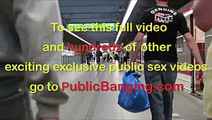 Stella Fox joins public subway gang bang with big tits threesome