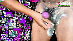 Wife jerks off brother-in-law with soap.