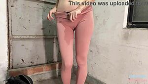 Asian girl CUMS HARD and SQUIRTS in public stairwell