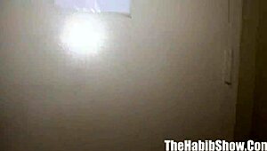 Petite ebony Portia strips and gets pounded by Ron Jeremy's big black cock