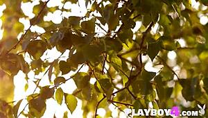 russian model katya clover poses outdoors showing her amazing natural body