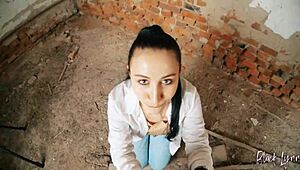 pov long haired teen facefucked in abandoned building with huge cum in mouth