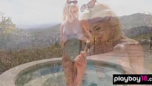 Blonde milf Ali Claire strips naked outdoors