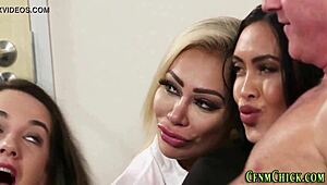 Humiliating CFNM dominas in the office with British European fetish at work.