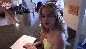 Blonde Sage Fox Fucks Stepdad with Deepthroat Creampie