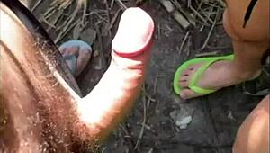 Sexy Pornstar Approaches Muscular Stranger Jerking Off On Hiking Trail