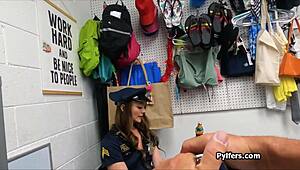 she looks so sexy in that police uniform but takes cock at work in the office