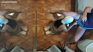 Milf In Pantyhose Kneels For Blowjob And Swallows Cum