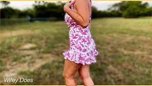 Wife flashes her big tits in a public spot