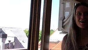 sexy young 18+ sarah squirting on my balcony with glass dildo, so hot! 🔥