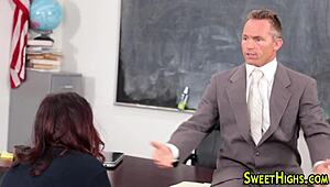 I rub my vag while teen coed deepthroats in uniform