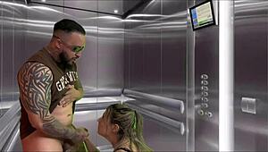 my pregnant neighbor says 'suck my monster cock in the elevator' and i cum all over her