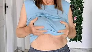 Busty gilf MariaOlds strips with sporty dance moves.