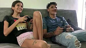 Sucking dick and fucking stepbrother at padrastros' house in homemade porn