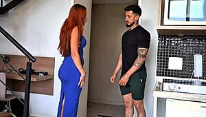 beautiful redhead brazilian girl pays delivery with hard sex