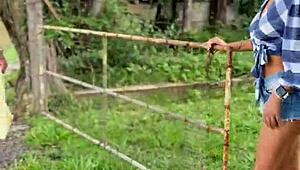 black bbc homemade fucks married hotwife on farm in interracial orgy