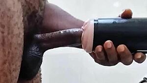 hey, girlfriend's gone, so i'm handling this huge cock myself!!