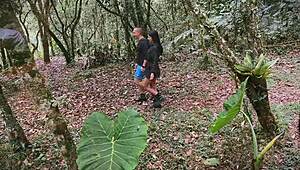 colombian hermanastra rides hard in the forest and gets cum all over her big tits