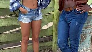 black bbc homemade fucks married hotwife on farm in interracial orgy