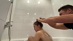 stepdaughter and stepfather share private moment in bathroom