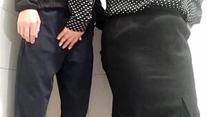 Damn! Gorgeous Milf Jerks Me Off in Public Toilet