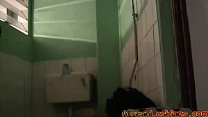 Two african lesbians enjoy bathing together under the shower. Natural tits and kissing in the bathroom.