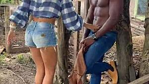 black bbc homemade fucks married hotwife on farm in interracial orgy