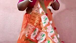 chubby indian woman in saree posing