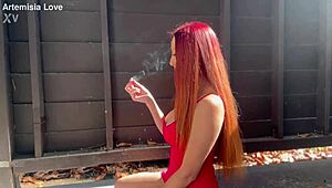 big tits milf artemisia love enjoys an outdoor smoking fetish session. her italian charm shines through.