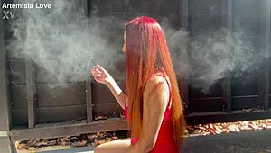 big tits milf artemisia love enjoys an outdoor smoking fetish session. her italian charm shines through.
