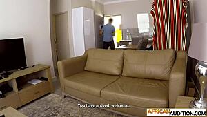 African model brings boyfriend to audition.