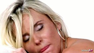 i'm a blonde fit model with big tits, i let older guy cum twice during hard fuck in missionary