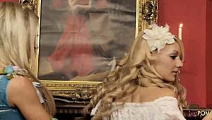 Fake boobs lesbians eager to lick each other's wet pussies