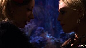 seducing the lesbian with constraints since we just met, licking her shaved pussy in lingerie