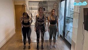 yo, check four girls goin at it lesbian style for the first time during workout... hot! 🔥