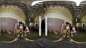 naughty america babes kyler quinn and paige owens dominate gym stud with petite licking action