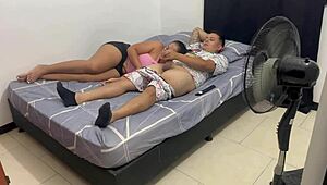 My sister-in-law loves milking me, she finds me even when I'm watching TV and I cum on her tits 😏