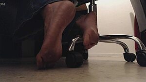 Sneaky Voyeur Boy Watches Dirty Soles and Crunching Toes Under Desk from Fat BBW Mistress