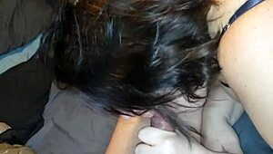 Glowing milf slurps hard cock with perky nipples, damn! 😍