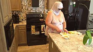 big boobed maid flashes juicy fat ass while cleaning in tiny dress upskirt