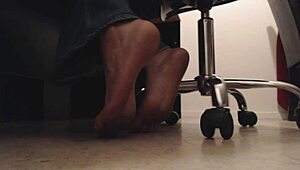 Sneaky Voyeur Boy Watches Dirty Soles and Crunching Toes Under Desk from Fat BBW Mistress