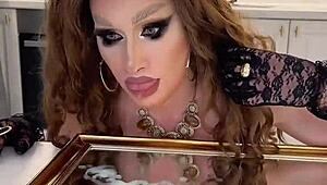 iskra humiliates herself in wild crossdressing solo with amazing cumshot